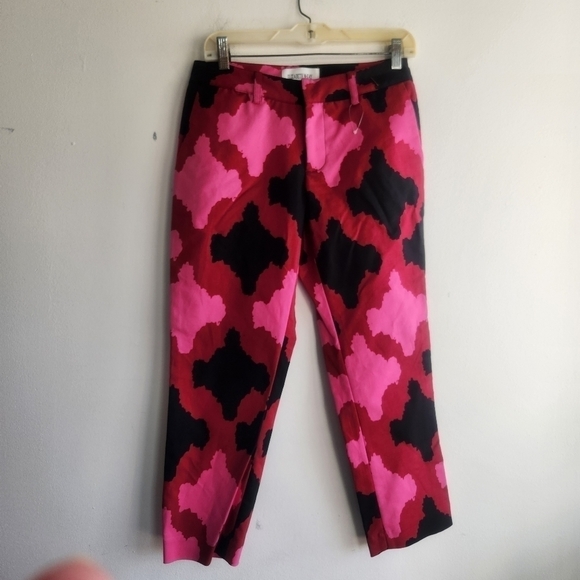 NWOT Elizabeth McKay Pink/Red/Black Midrise Ankle Cotton Pants size 0 - Picture 1 of 8
